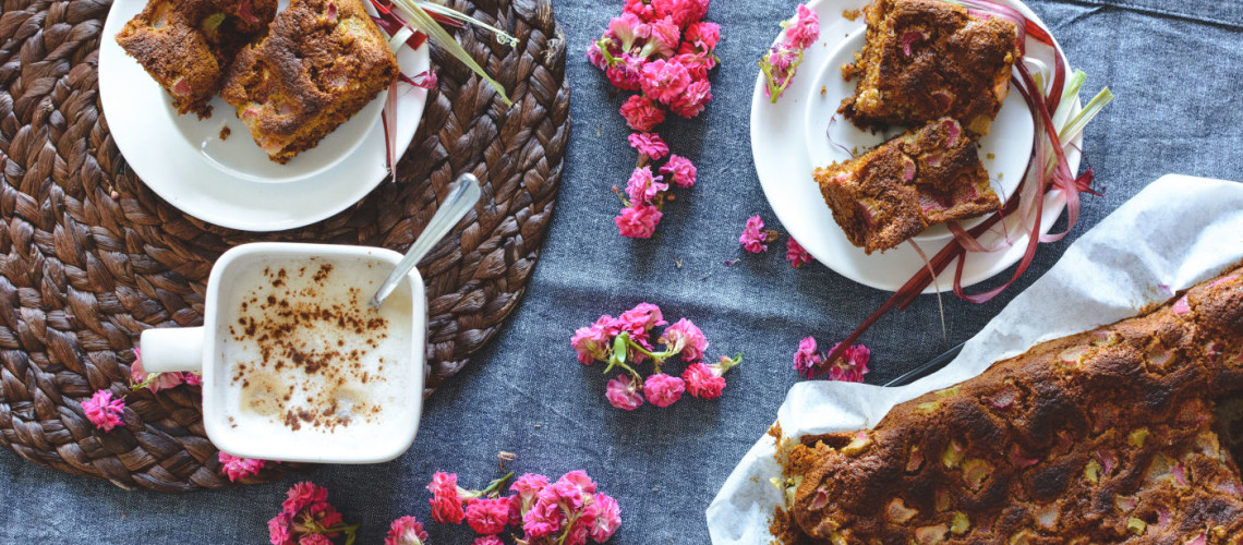 Homemade healthy rhubarb cake